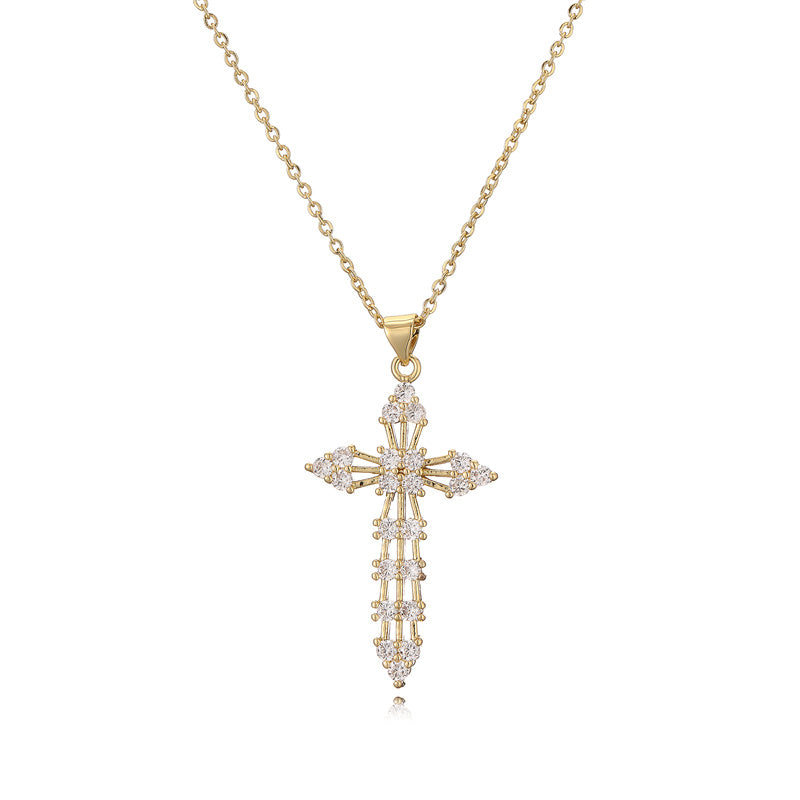 Ig Style Simple Style Cross Copper Plating Inlay Zircon Gold Plated Pendant Necklace