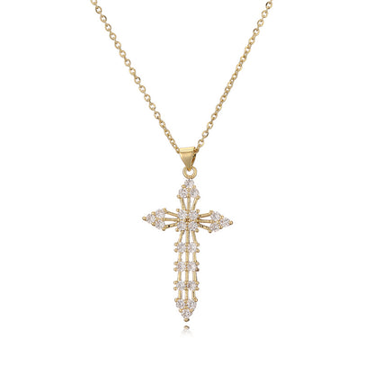 Ig Style Simple Style Cross Copper Plating Inlay Zircon Gold Plated Pendant Necklace