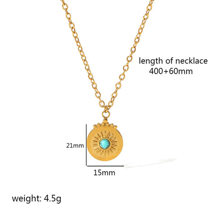 Wholesale Vintage Style Circle Devil's Eye Stainless Steel Polishing Plating Inlay 18k Gold Plated Natural Stone Pendant Necklace