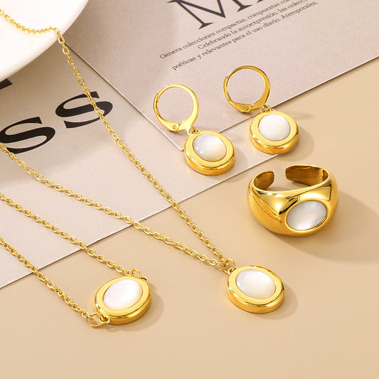 Simple Style Oval Stainless Steel Plating Inlay Opal Gold Plated Jewelry Set