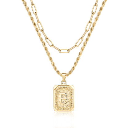 Hip-hop Cool Style Letter Square Copper Layered Plating 14k Gold Plated Double Layer Necklaces