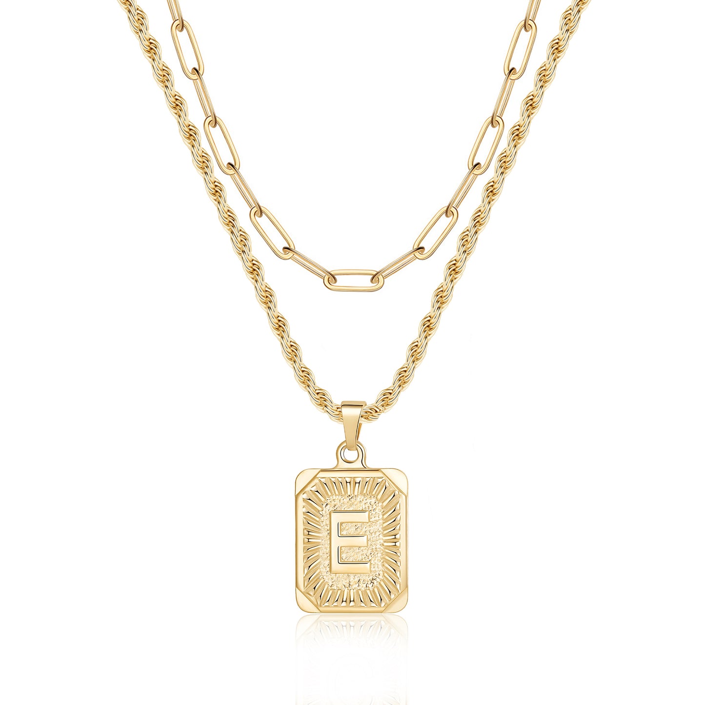 Hip-hop Cool Style Letter Square Copper Layered Plating 14k Gold Plated Double Layer Necklaces