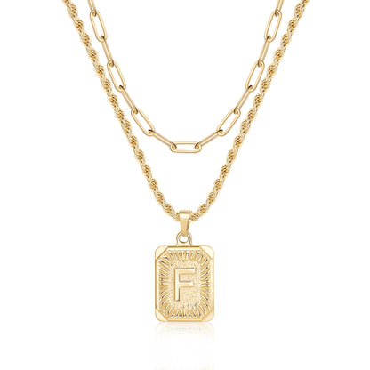 Hip-hop Cool Style Letter Square Copper Layered Plating 14k Gold Plated Double Layer Necklaces