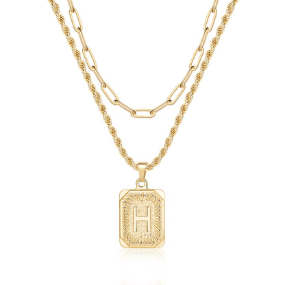 Hip-hop Cool Style Letter Square Copper Layered Plating 14k Gold Plated Double Layer Necklaces