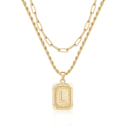 Hip-hop Cool Style Letter Square Copper Layered Plating 14k Gold Plated Double Layer Necklaces