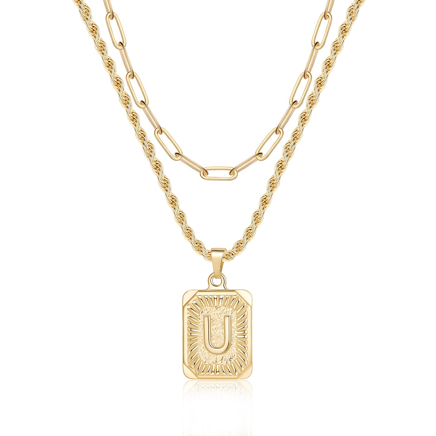 Hip-hop Cool Style Letter Square Copper Layered Plating 14k Gold Plated Double Layer Necklaces