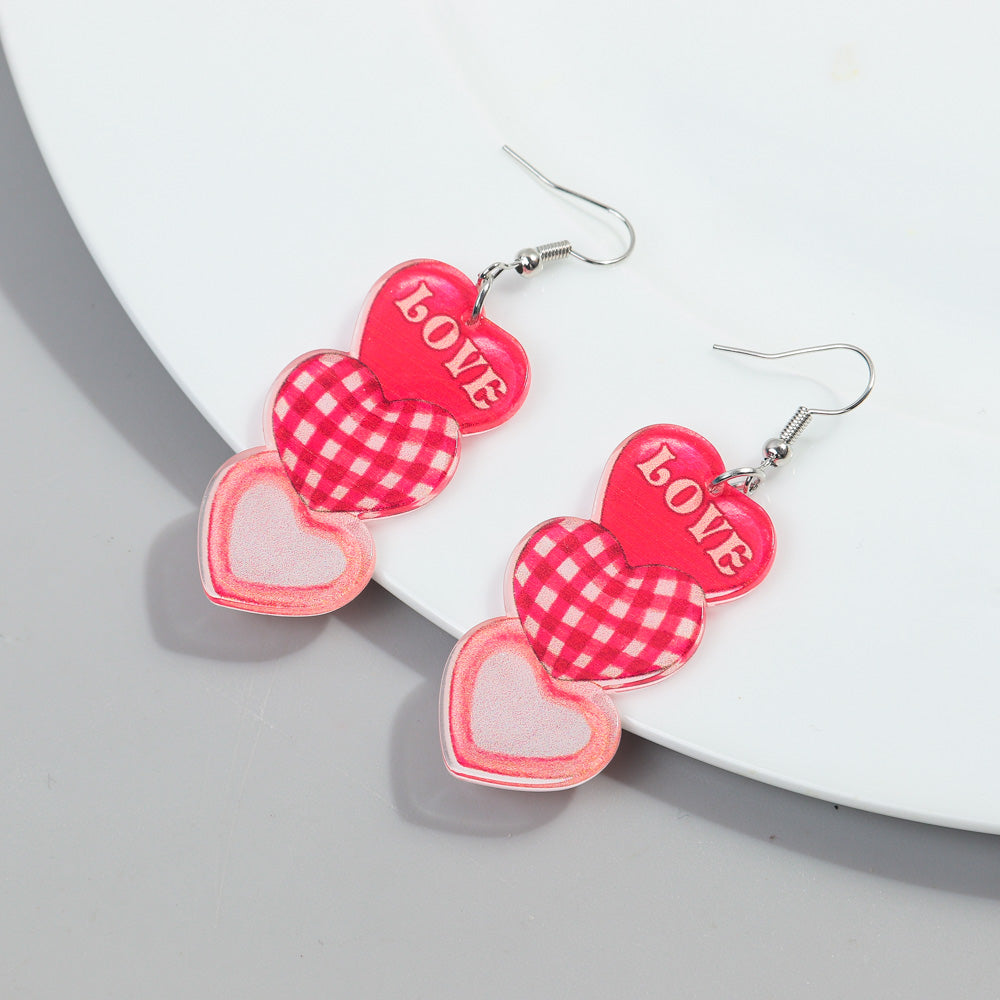 1 Pair Romantic Sweet Letter Rainbow Heart Shape Arylic Drop Earrings