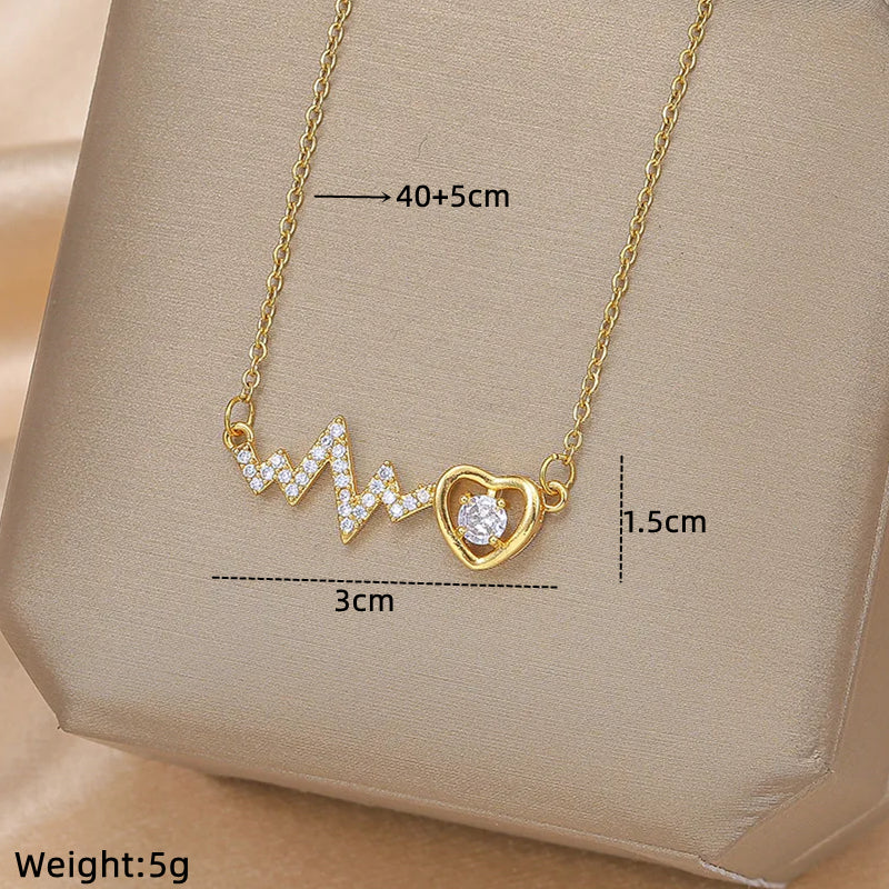 Ig Style Simple Style Electrocardiogram Wings Bow Knot Stainless Steel Copper Plating Inlay Opal Zircon Gold Plated Silver Plated Pendant Necklace