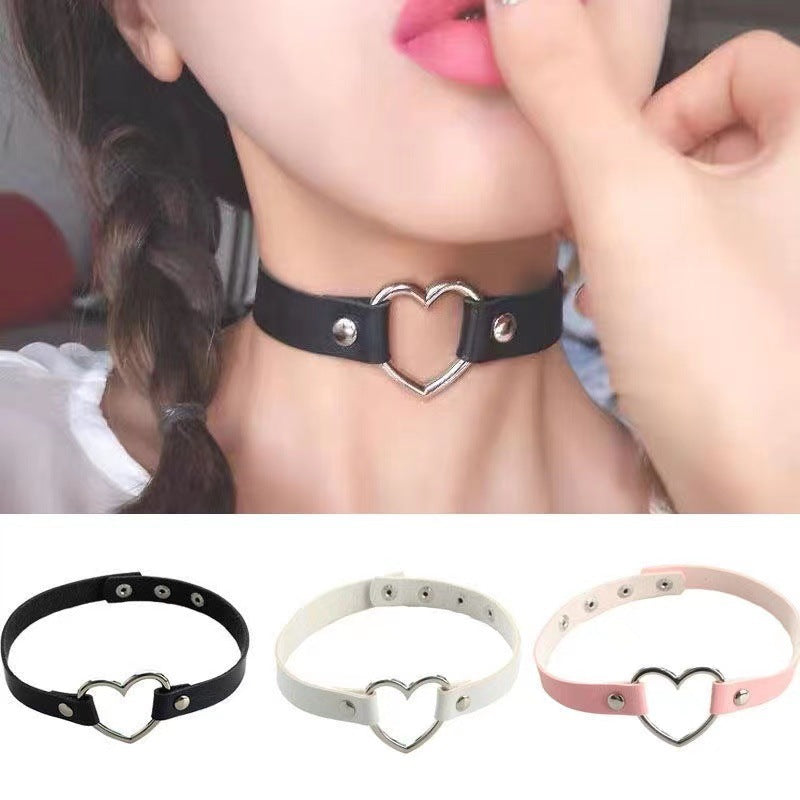 Sexy Punk Heart Shape Pu Leather Alloy Unisex Choker