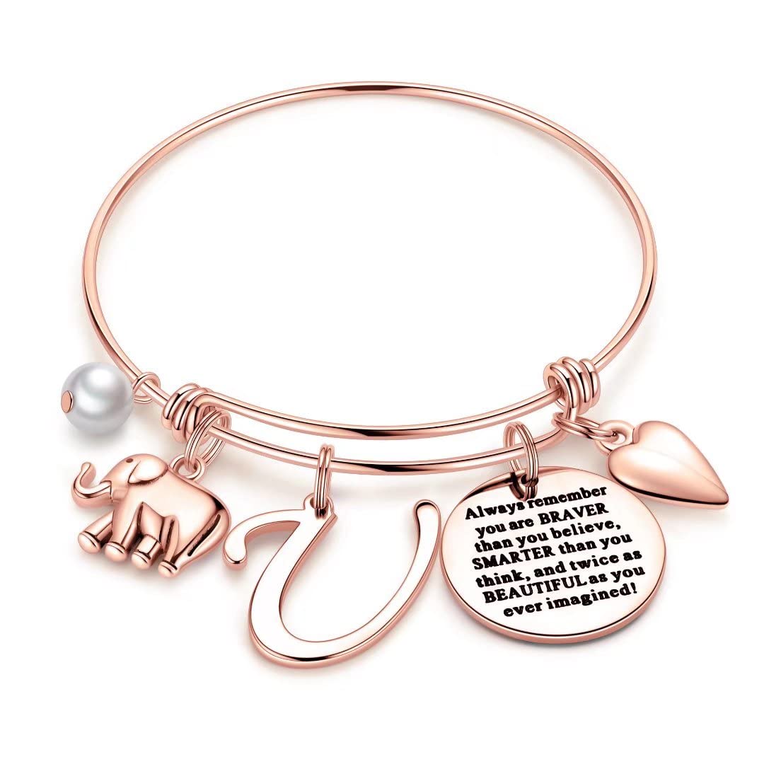 Simple Style Letter Heart Shape Elephant Stainless Steel Plating Inlay 14k Gold Plated Bangle