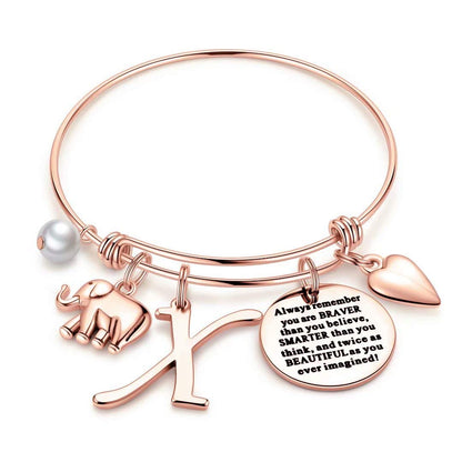 Simple Style Letter Heart Shape Elephant Stainless Steel Plating Inlay 14k Gold Plated Bangle