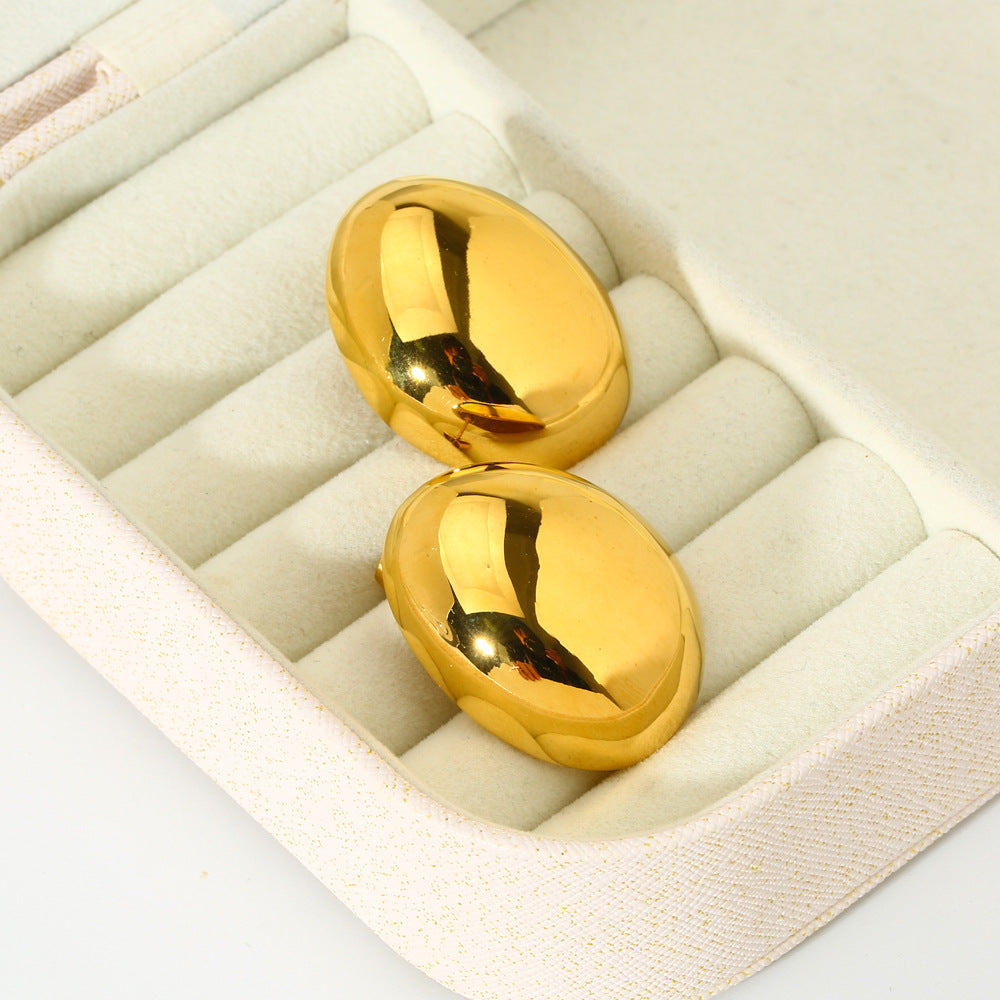 1 Pair Elegant Wedding Classic Style Oval Plating Stainless Steel 18k Gold Plated Ear Studs