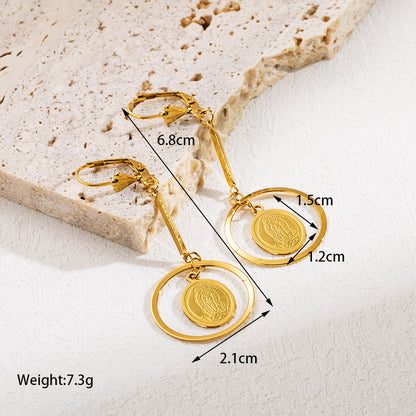 1 Pair Elegant Luxurious Virgin Mary Heart Shape Plating Zircon Stainless Steel 18k Gold Plated Drop Earrings