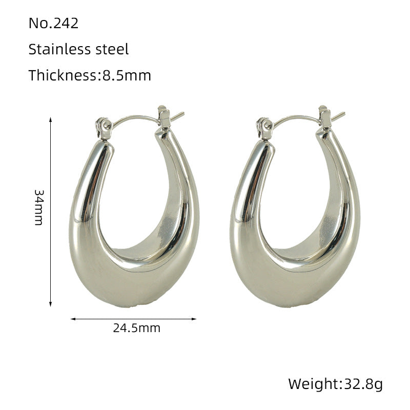 1 Pair Simple Style U Shape Polishing Stainless Steel Hoop Earrings