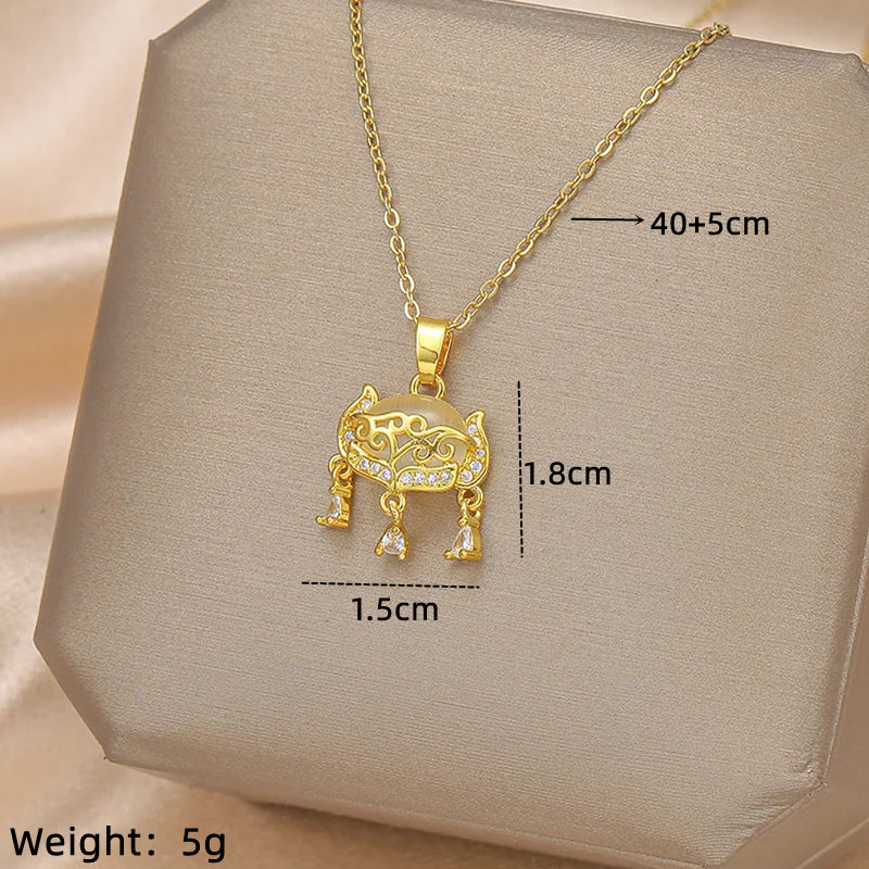 Ig Style Simple Style Heart Shape Wings Lock Titanium Steel Copper Plating Inlay Zircon Gold Plated Pendant Necklace