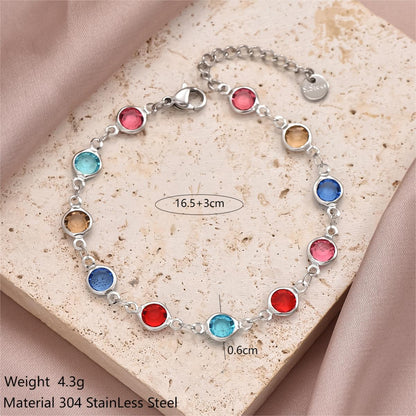 Glam Simple Style Cross Round Oval Stainless Steel Inlay Zircon Bracelets