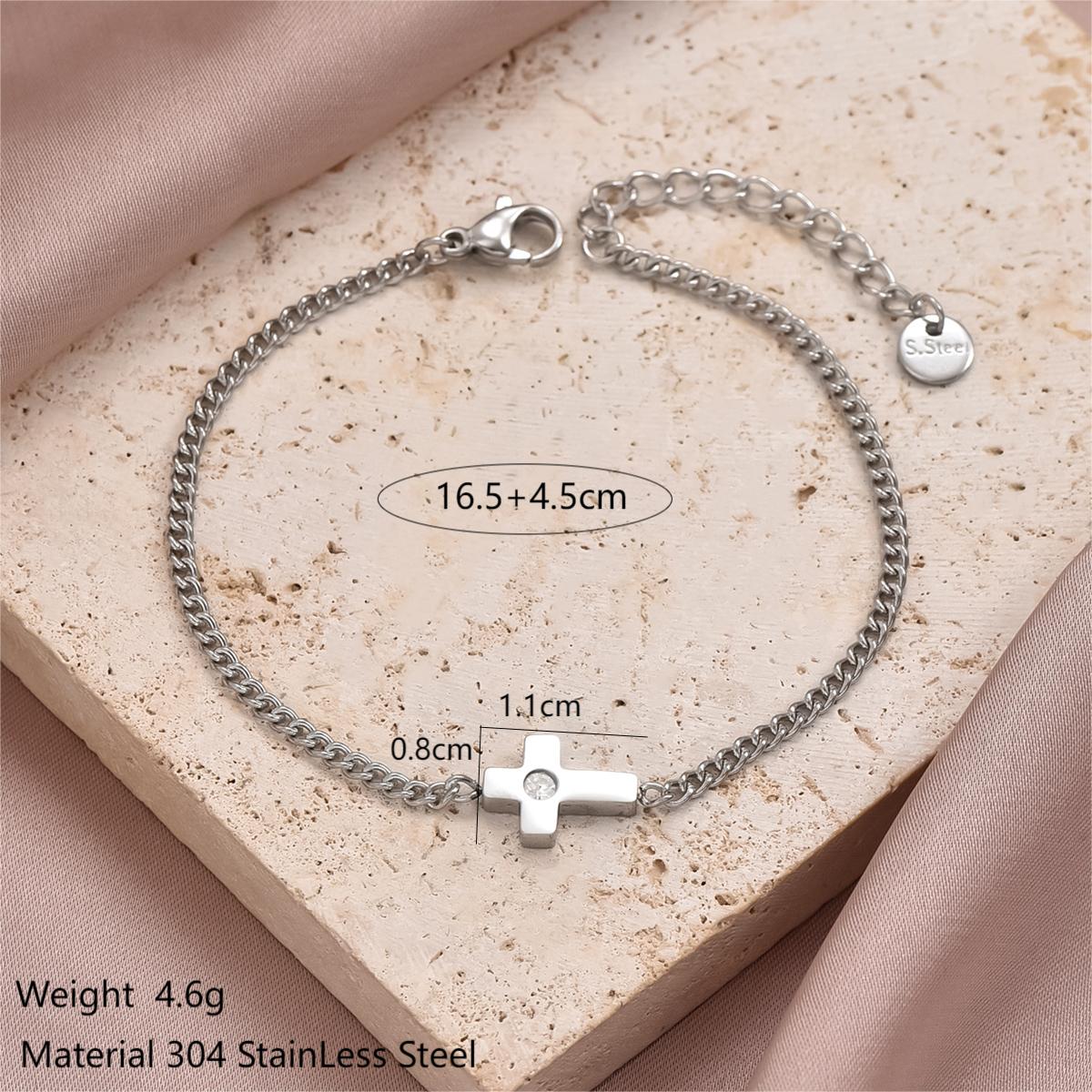 Glam Simple Style Cross Round Oval Stainless Steel Inlay Zircon Bracelets