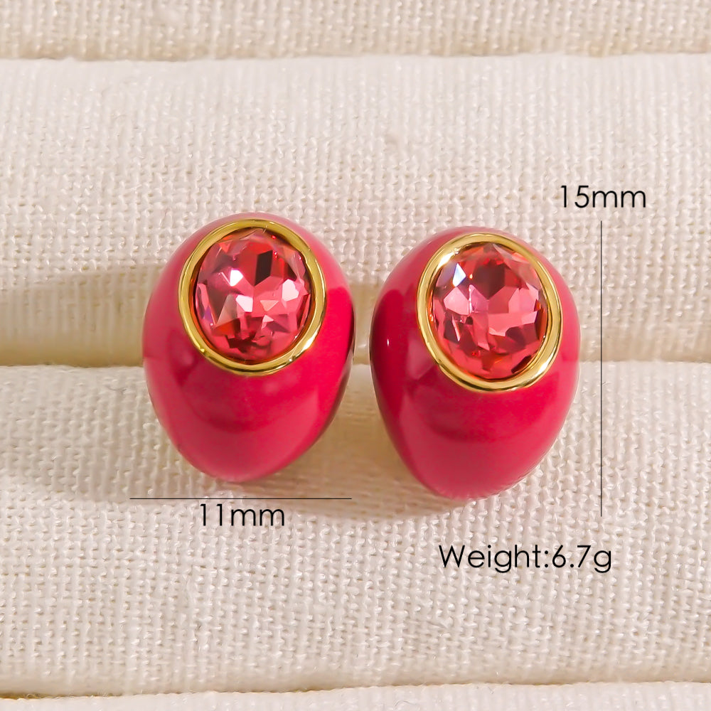 1 Pair Elegant Glam Simple Style Geometric Enamel Plating Inlay Stainless Steel Zircon 14k Gold Plated Ear Studs