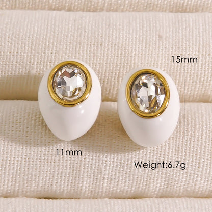 1 Pair Elegant Glam Simple Style Geometric Enamel Plating Inlay Stainless Steel Zircon 14k Gold Plated Ear Studs