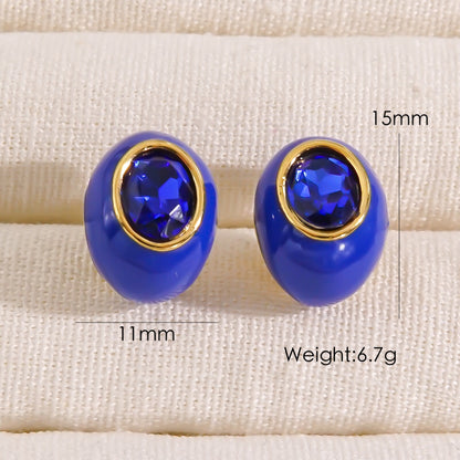 1 Pair Elegant Glam Simple Style Geometric Enamel Plating Inlay Stainless Steel Zircon 14k Gold Plated Ear Studs