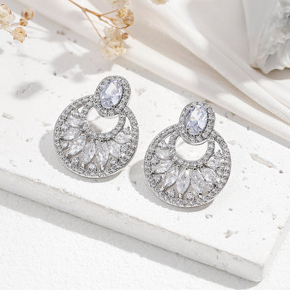 1 Pair Ig Style Shiny Geometric Plating Hollow Out Inlay Copper Zircon Drop Earrings