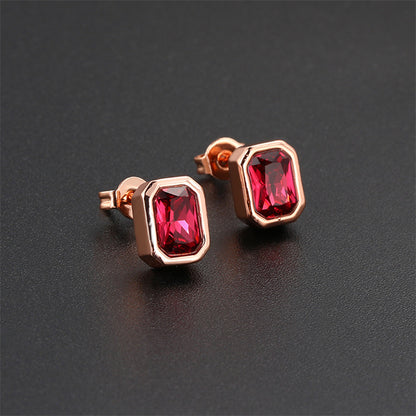 1 Pair Ig Style Simple Style Rectangle Plating Inlay Brass Zircon Rose Gold Plated White Gold Plated Ear Studs