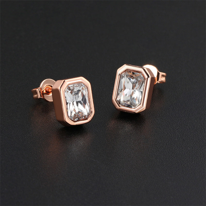 1 Pair Ig Style Simple Style Rectangle Plating Inlay Brass Zircon Rose Gold Plated White Gold Plated Ear Studs