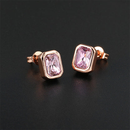 1 Pair Ig Style Simple Style Rectangle Plating Inlay Brass Zircon Rose Gold Plated White Gold Plated Ear Studs