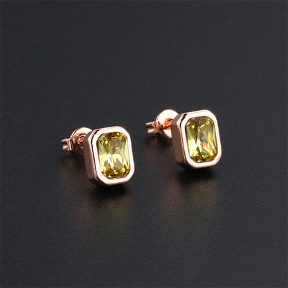 1 Pair Ig Style Simple Style Rectangle Plating Inlay Brass Zircon Rose Gold Plated White Gold Plated Ear Studs