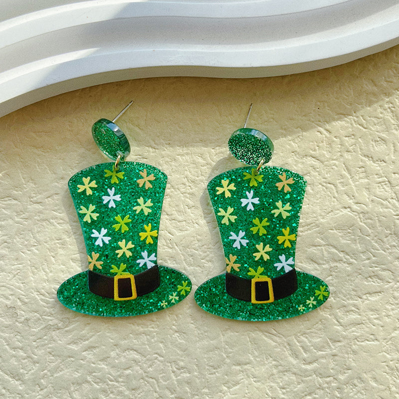 1 Pair Ethnic Style Four Leaf Clover Polishing Plating Arylic 14k Gold Plated Drop Earrings