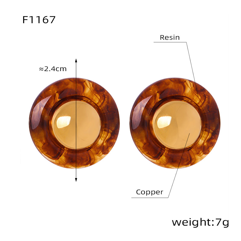 1 Pair Elegant Vintage Style Round Plating Resin Copper 18k Gold Plated Ear Studs