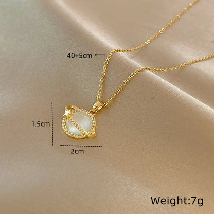 Ig Style Simple Style Planet Titanium Steel Copper Plating Inlay Opal Gold Plated Pendant Necklace