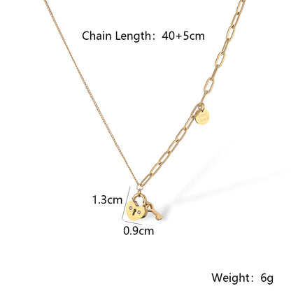 Simple Style Heart Shape Key Titanium Steel Plating Inlay Zircon 18k Gold Plated Pendant Necklace