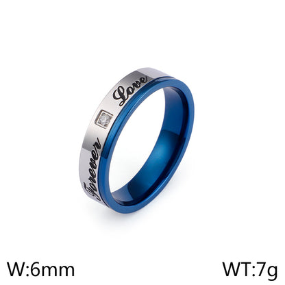 Simple Style Letter Titanium Steel Zircon Rings