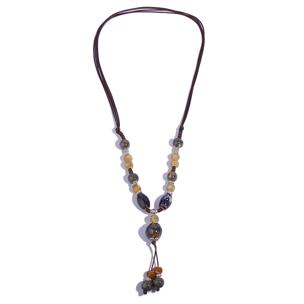 Retro Ethnic Style Geometric Ceramics Women's Long Necklace