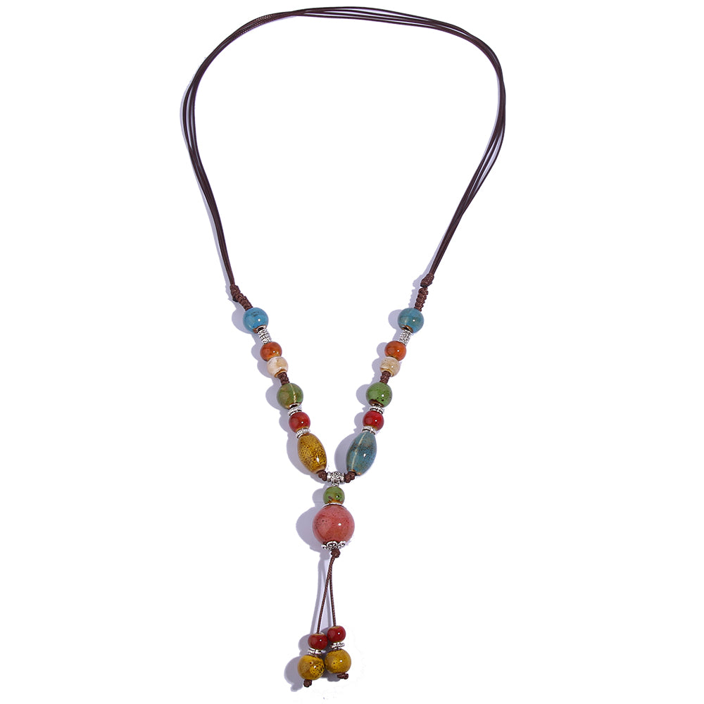 Retro Ethnic Style Geometric Ceramics Women's Long Necklace