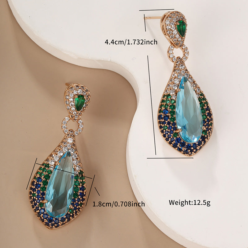 1 Pair Glam Xuping Shiny Water Droplets Flower Plating Inlay Alloy Copper Alloy Artificial Gemstones 18k Gold Plated Drop Earrings