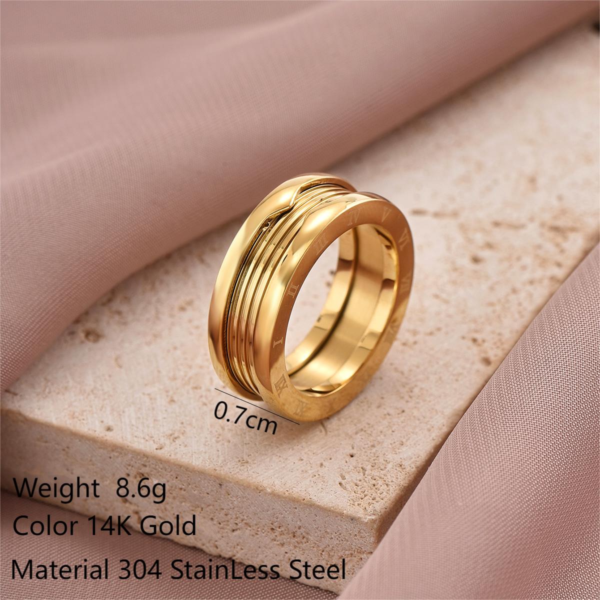 Ig Style Roman Style Shiny Solid Color Roman Numeral Stainless Steel Enamel Plating Inlay Zircon 14k Gold Plated Rose Gold Plated Rings