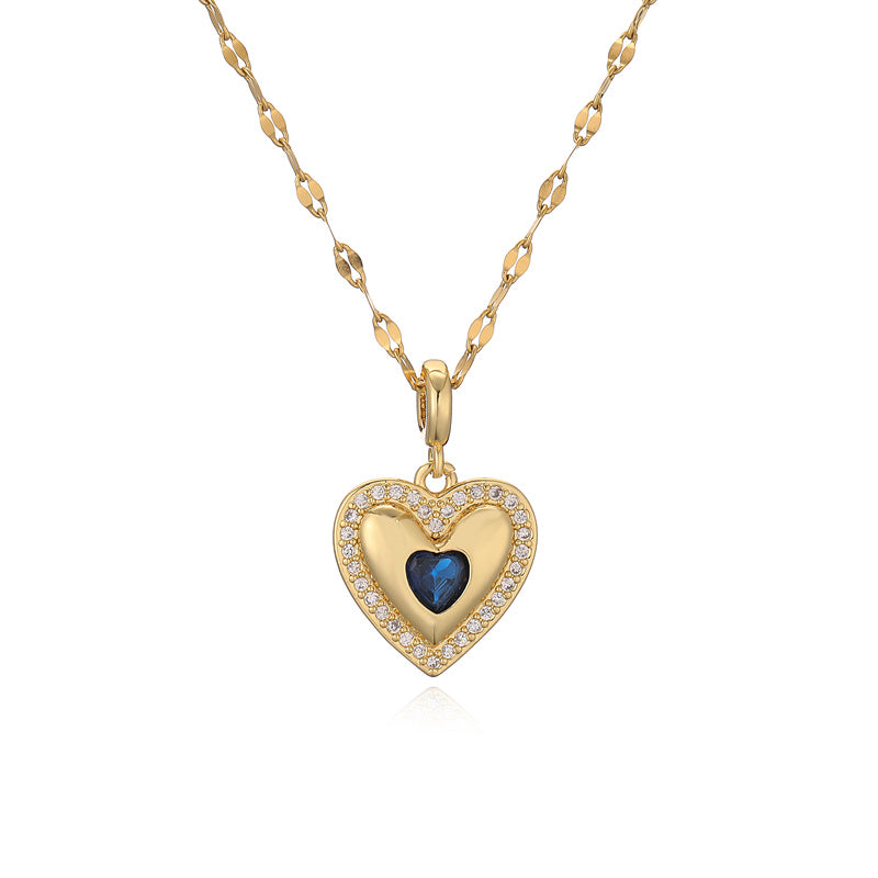 Ig Style Simple Style Heart Shape Stainless Steel Copper Plating Inlay Zircon Gold Plated Pendant Necklace