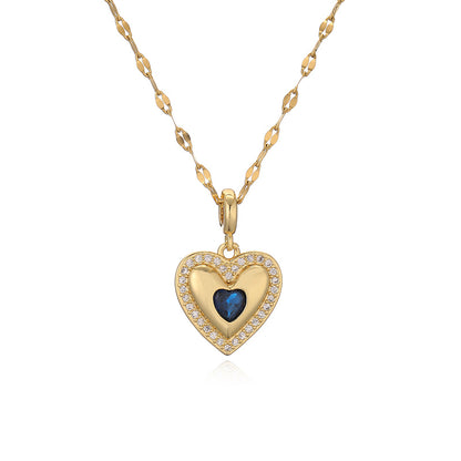 Ig Style Simple Style Heart Shape Stainless Steel Copper Plating Inlay Zircon Gold Plated Pendant Necklace