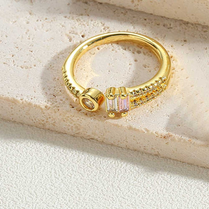 Vintage Style Simple Style Commute Leaves Copper Plating Inlay Zircon 14k Gold Plated Open Rings