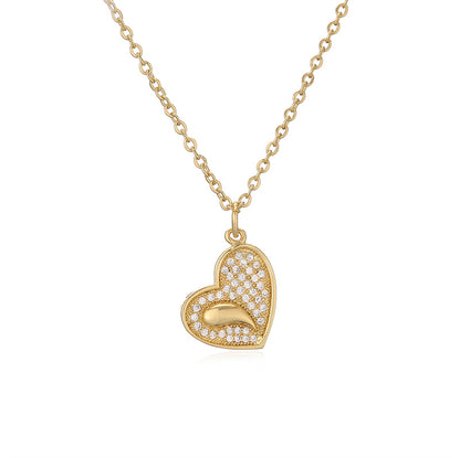 Ig Style Simple Style Heart Shape Copper Plating Inlay Zircon Gold Plated Pendant Necklace