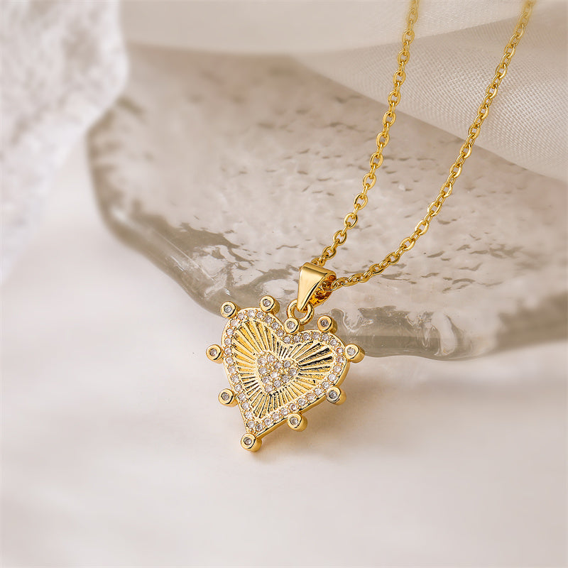 Ig Style Simple Style Heart Shape Copper Plating Inlay Zircon Gold Plated Pendant Necklace