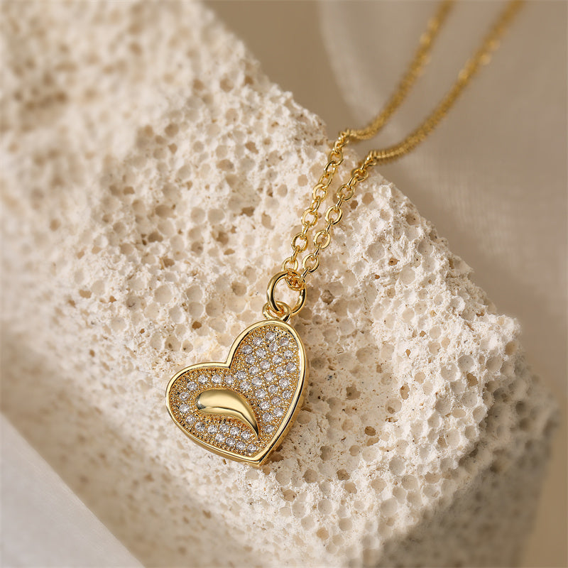 Ig Style Simple Style Heart Shape Copper Plating Inlay Zircon Gold Plated Pendant Necklace