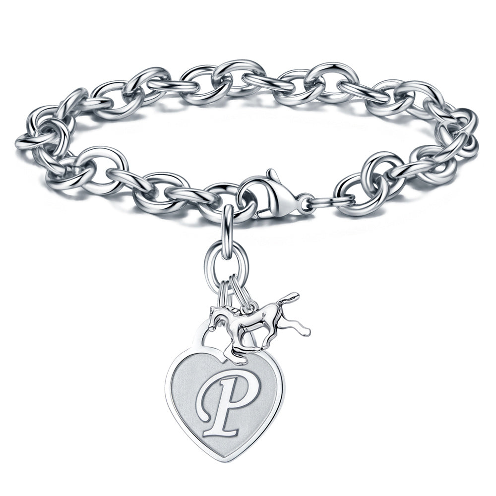 Casual Classic Style Letter Heart Shape Horse Stainless Steel Plating Bracelets