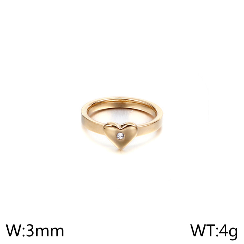 Simple Style Heart Shape Titanium Steel Plating Inlay Zircon Rings