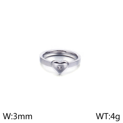 Simple Style Heart Shape Titanium Steel Plating Inlay Zircon Rings