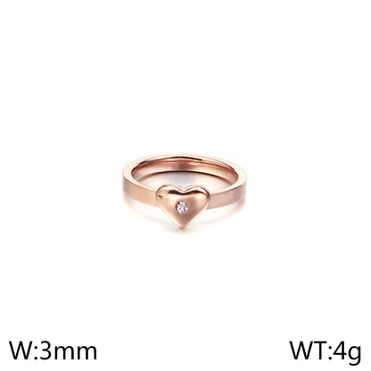 Simple Style Heart Shape Titanium Steel Plating Inlay Zircon Rings