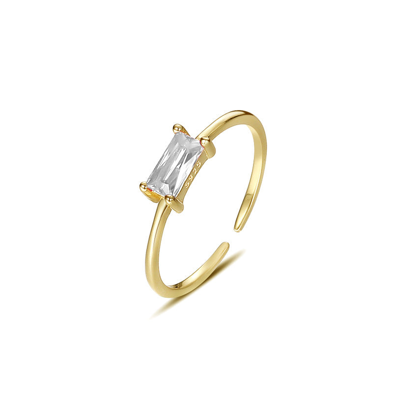 Simple Style Rectangle Silver Plating Inlay Zircon Open Ring 1 Piece