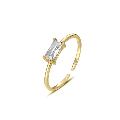 Simple Style Rectangle Silver Plating Inlay Zircon Open Ring 1 Piece